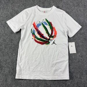 Jordan Shirt Boys Large 12-13 White Multicolor Basketball Graphic Tee Jumpman